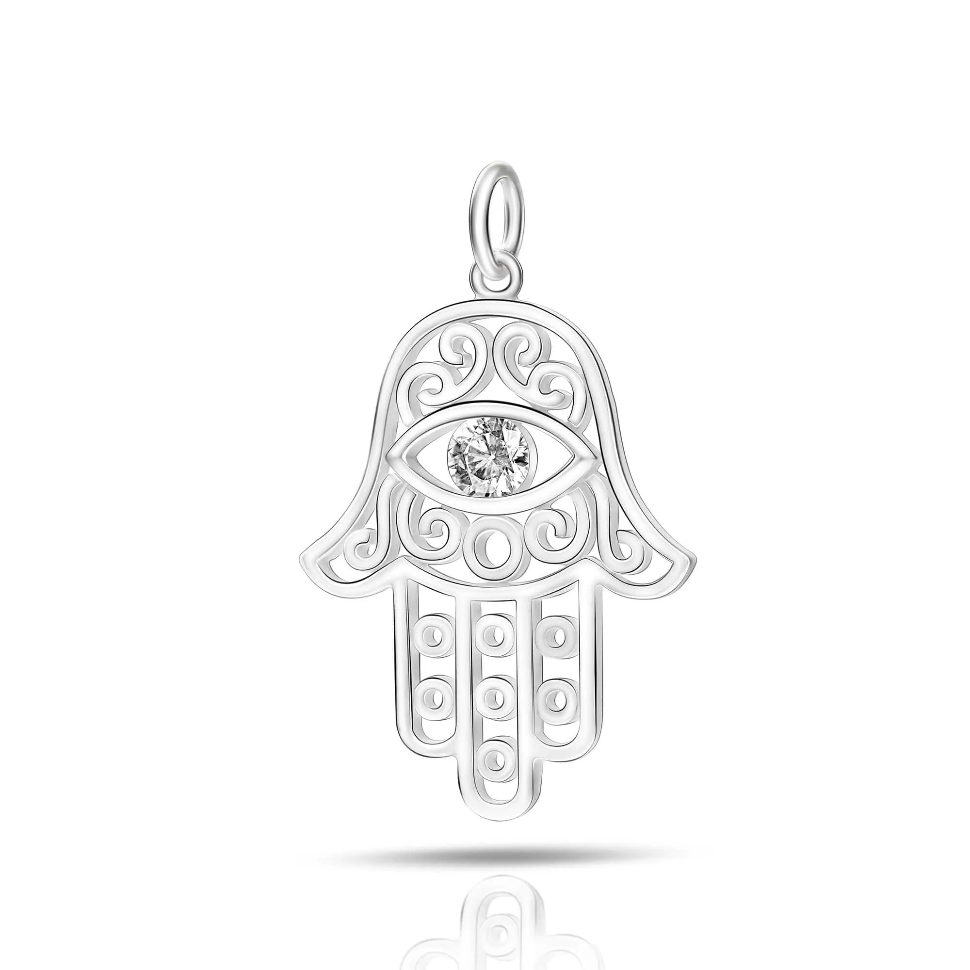 Hamsa Evil Eye Pendant Sterling Silver