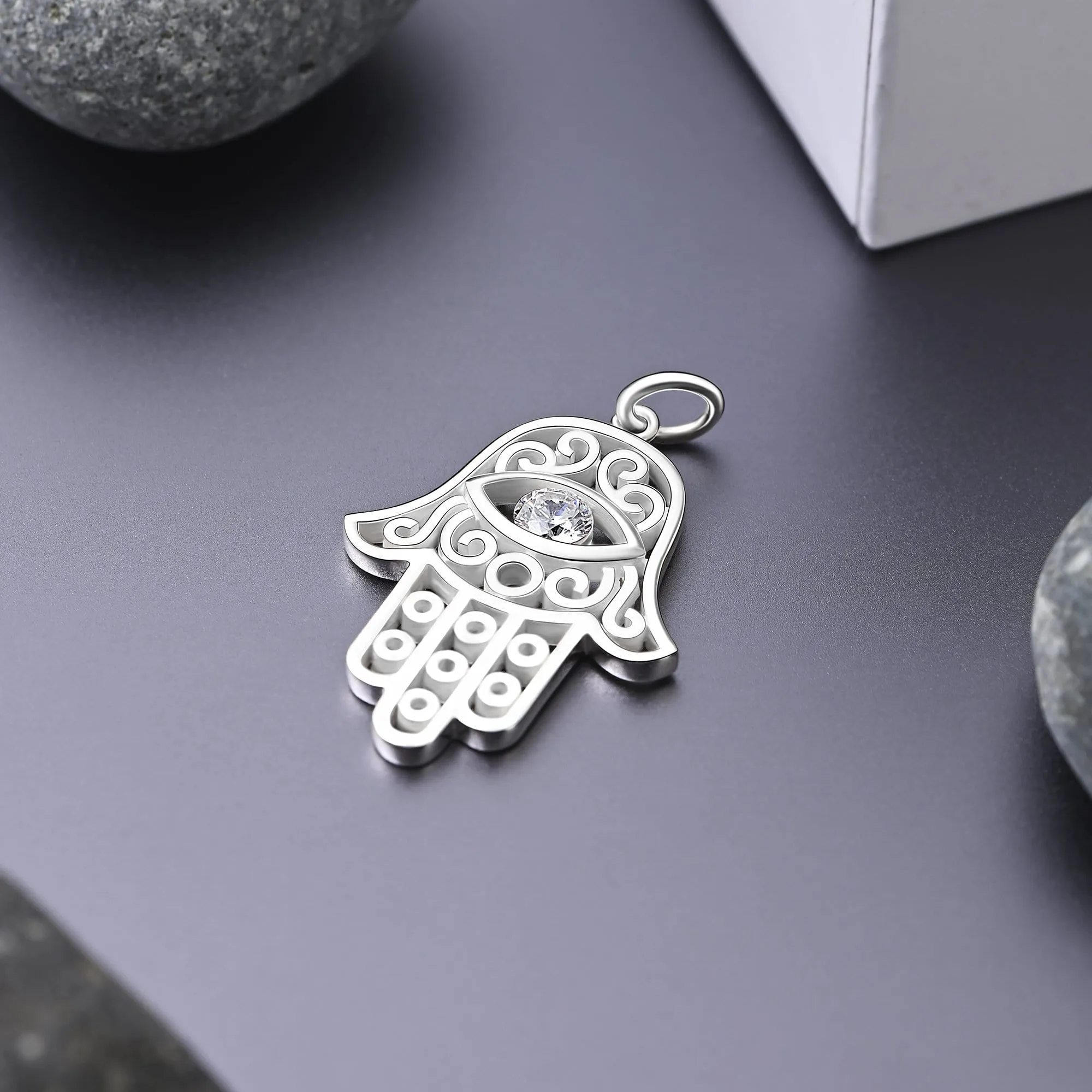 Hamsa Evil Eye Pendant Sterling Silver