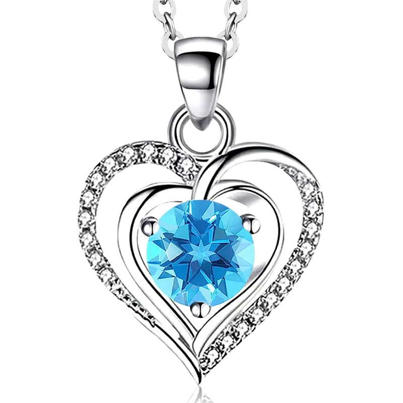 Heart Birthstone Pendant Necklace for Women 925 Sterling Silver Zirconia Necklaces Valentine's Mothers Day Gifts