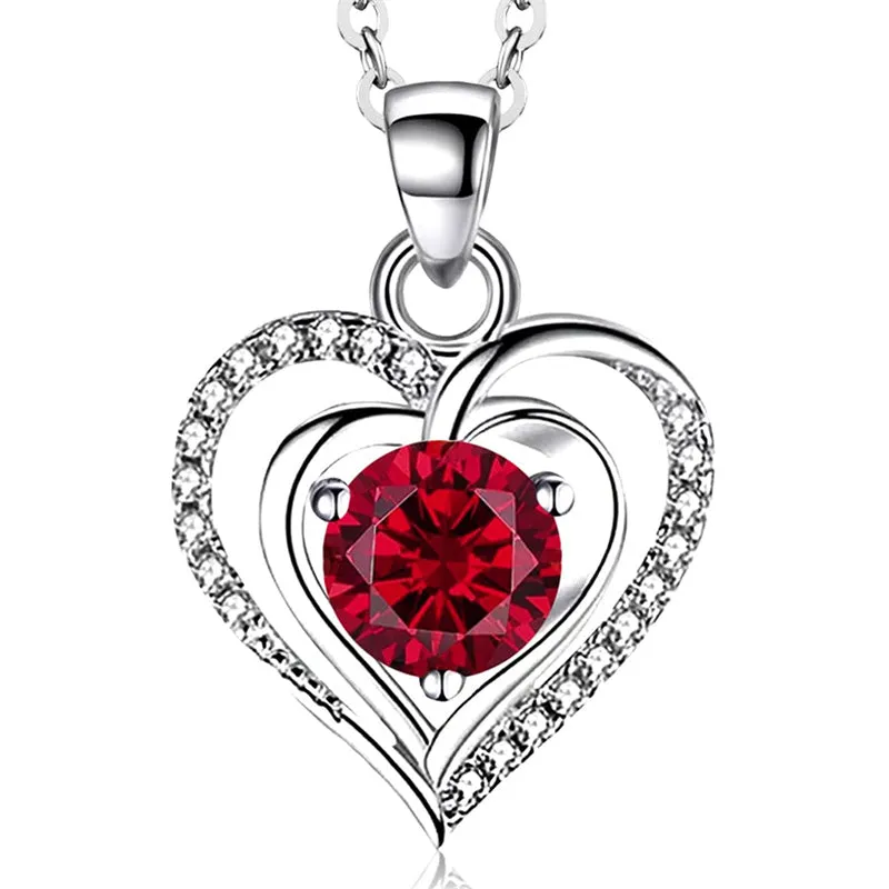 Heart Birthstone Pendant Necklace for Women 925 Sterling Silver Zirconia Necklaces Valentine's Mothers Day Gifts