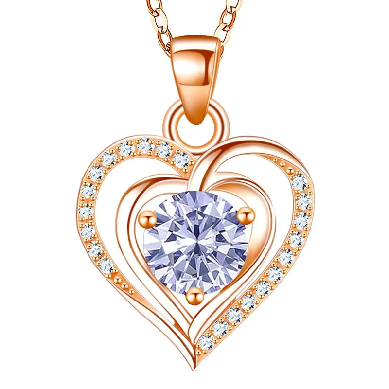 Heart Birthstone Pendant Necklace for Women 925 Sterling Silver Zirconia Necklaces Valentine's Mothers Day Gifts