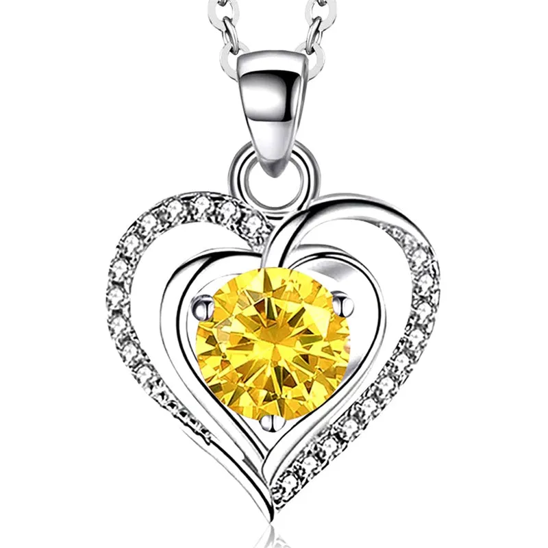 Heart Birthstone Pendant Necklace for Women 925 Sterling Silver Zirconia Necklaces Valentine's Mothers Day Gifts