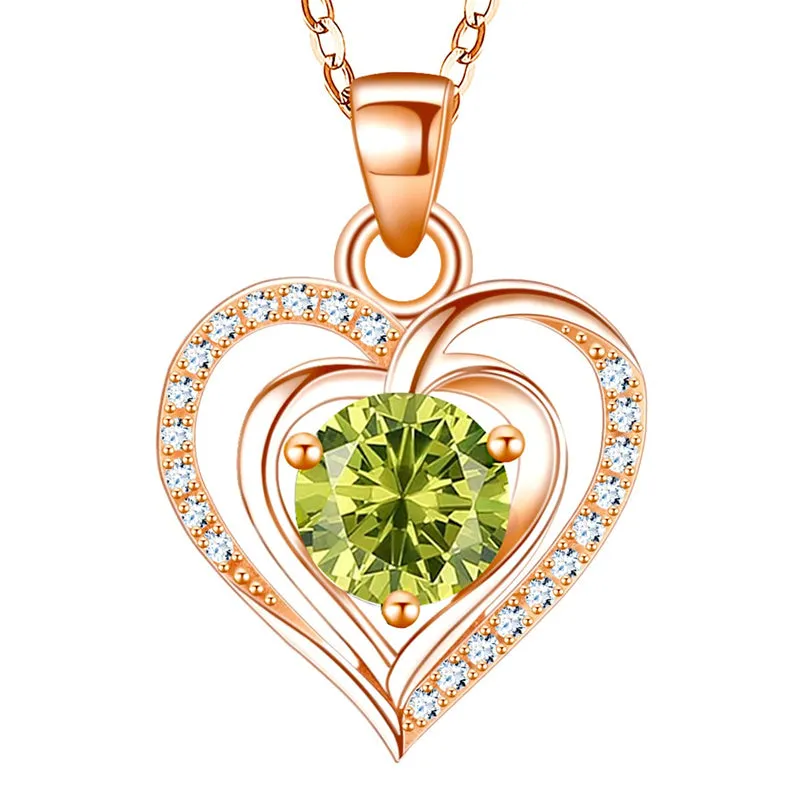 Heart Birthstone Pendant Necklace for Women 925 Sterling Silver Zirconia Necklaces Valentine's Mothers Day Gifts