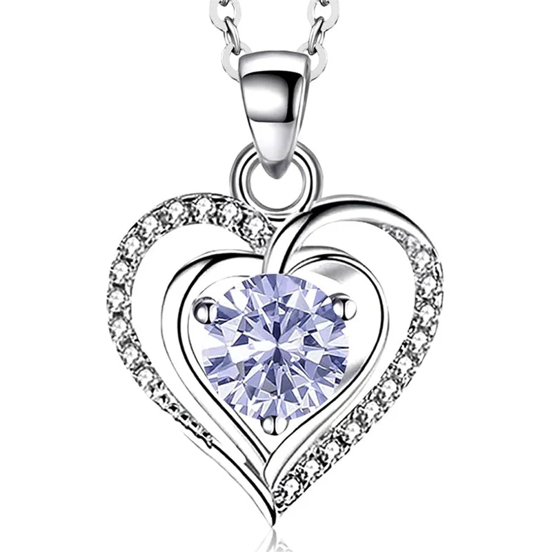 Heart Birthstone Pendant Necklace for Women 925 Sterling Silver Zirconia Necklaces Valentine's Mothers Day Gifts