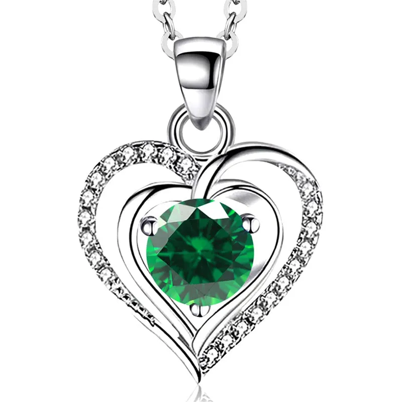 Heart Birthstone Pendant Necklace for Women 925 Sterling Silver Zirconia Necklaces Valentine's Mothers Day Gifts