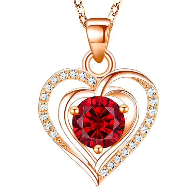 Heart Birthstone Pendant Necklace for Women 925 Sterling Silver Zirconia Necklaces Valentine's Mothers Day Gifts