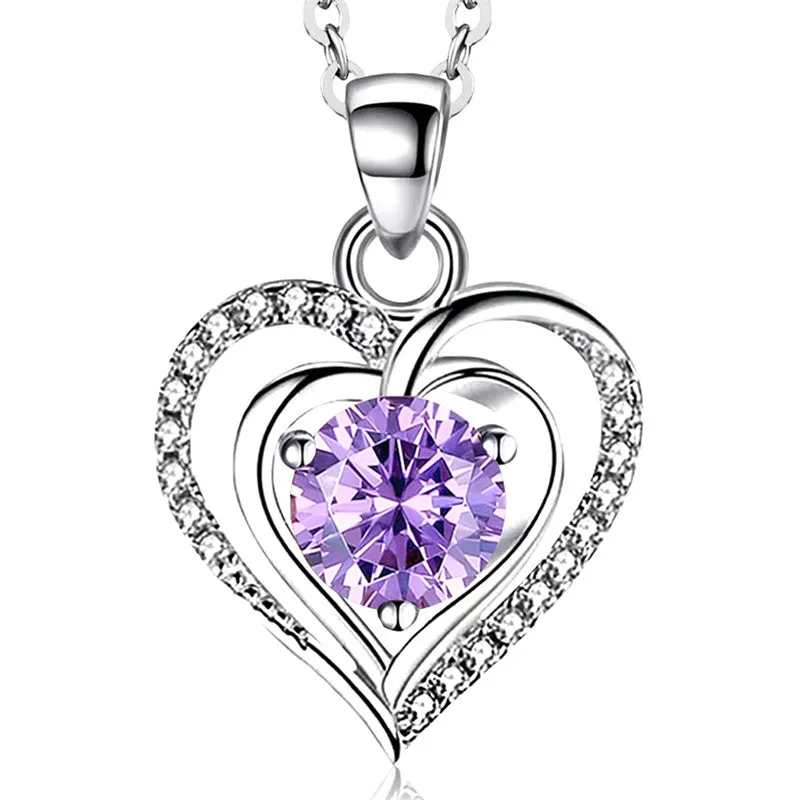 Heart Birthstone Pendant Necklace for Women 925 Sterling Silver Zirconia Necklaces Valentine's Mothers Day Gifts