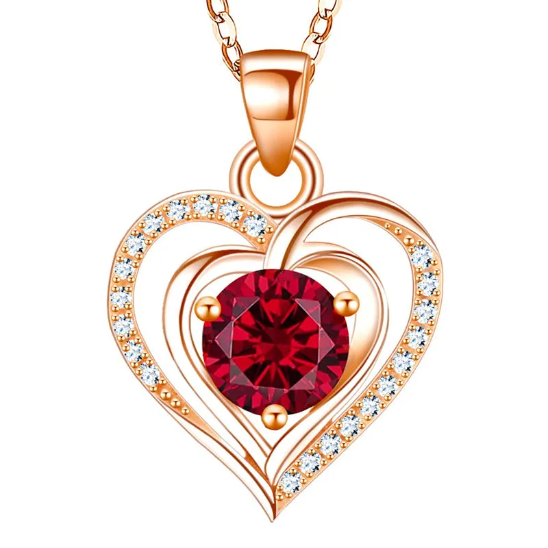 Heart Birthstone Pendant Necklace for Women 925 Sterling Silver Zirconia Necklaces Valentine's Mothers Day Gifts