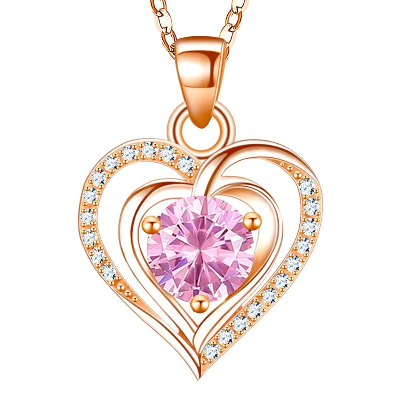 Heart Birthstone Pendant Necklace for Women 925 Sterling Silver Zirconia Necklaces Valentine's Mothers Day Gifts