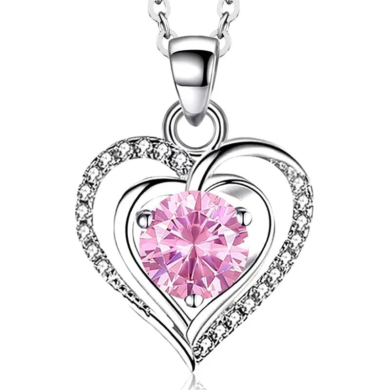 Heart Birthstone Pendant Necklace for Women 925 Sterling Silver Zirconia Necklaces Valentine's Mothers Day Gifts