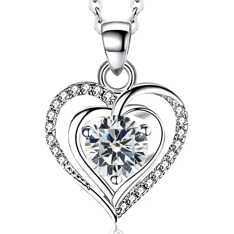 Heart Birthstone Pendant Necklace for Women 925 Sterling Silver Zirconia Necklaces Valentine's Mothers Day Gifts