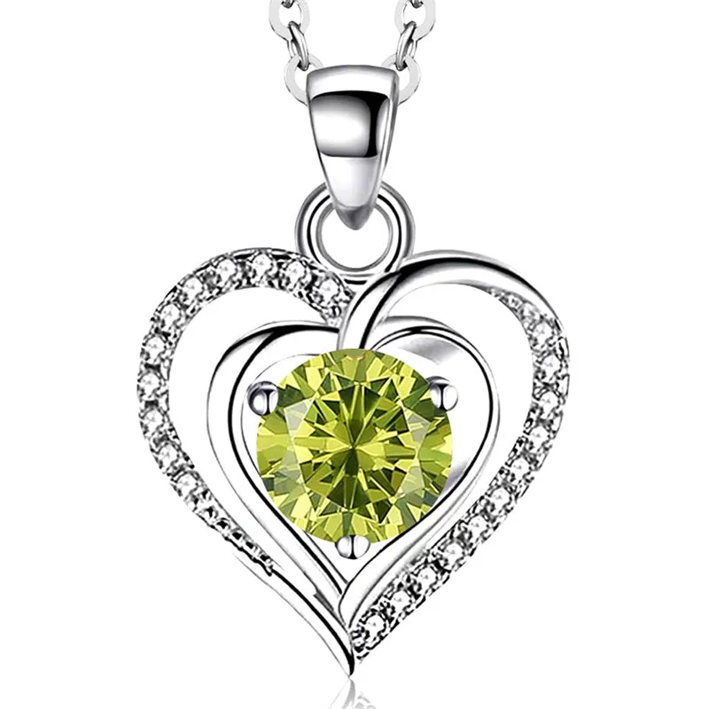 Heart Birthstone Pendant Necklace for Women 925 Sterling Silver Zirconia Necklaces Valentine's Mothers Day Gifts