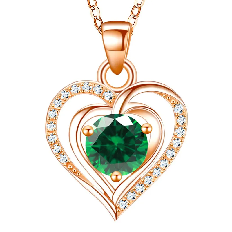 Heart Birthstone Pendant Necklace for Women 925 Sterling Silver Zirconia Necklaces Valentine's Mothers Day Gifts