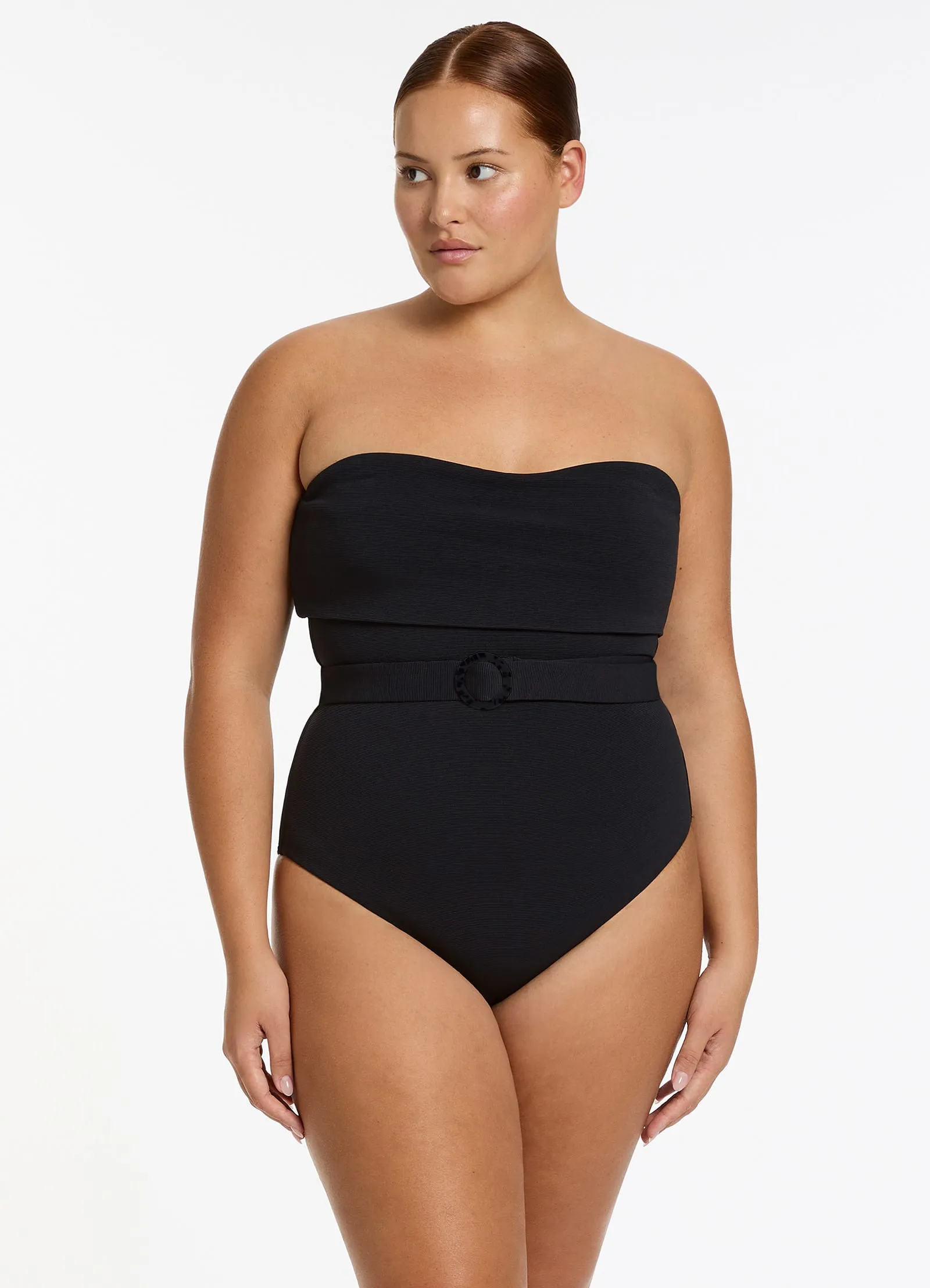 Isla Rib Fold Down Bandeau One Piece - Black