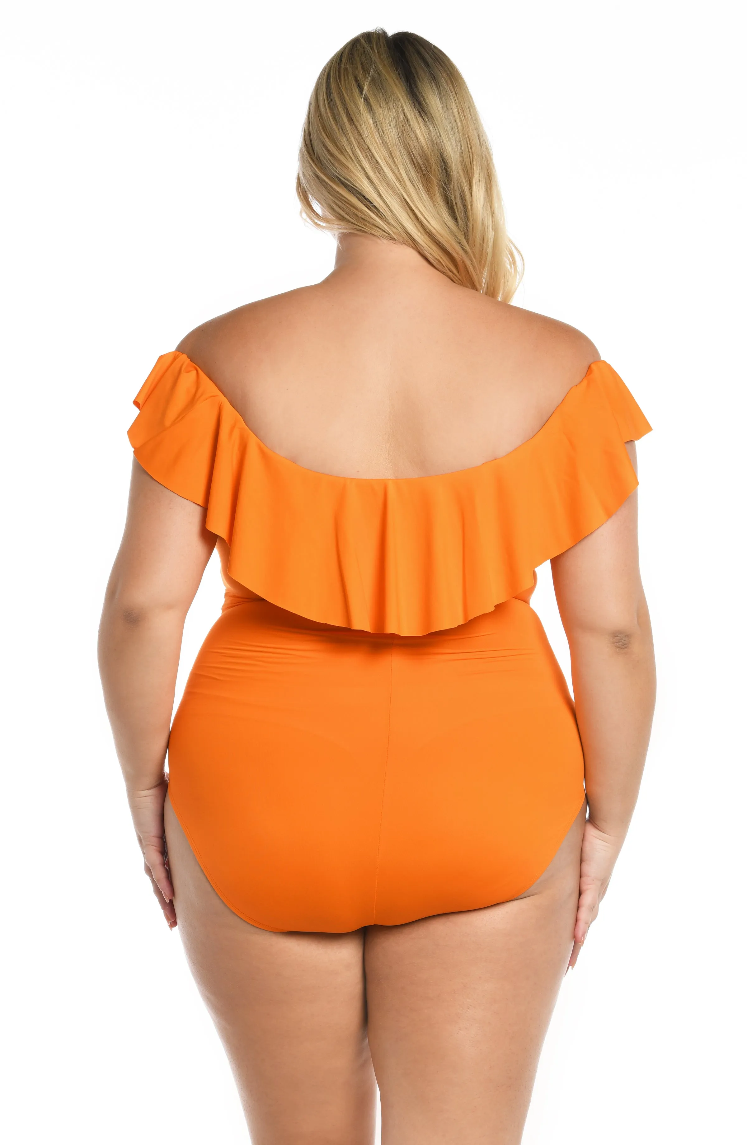 Island Goddess Off Shoulder Ruffle One Piece - Tangerine - FINAL SALE