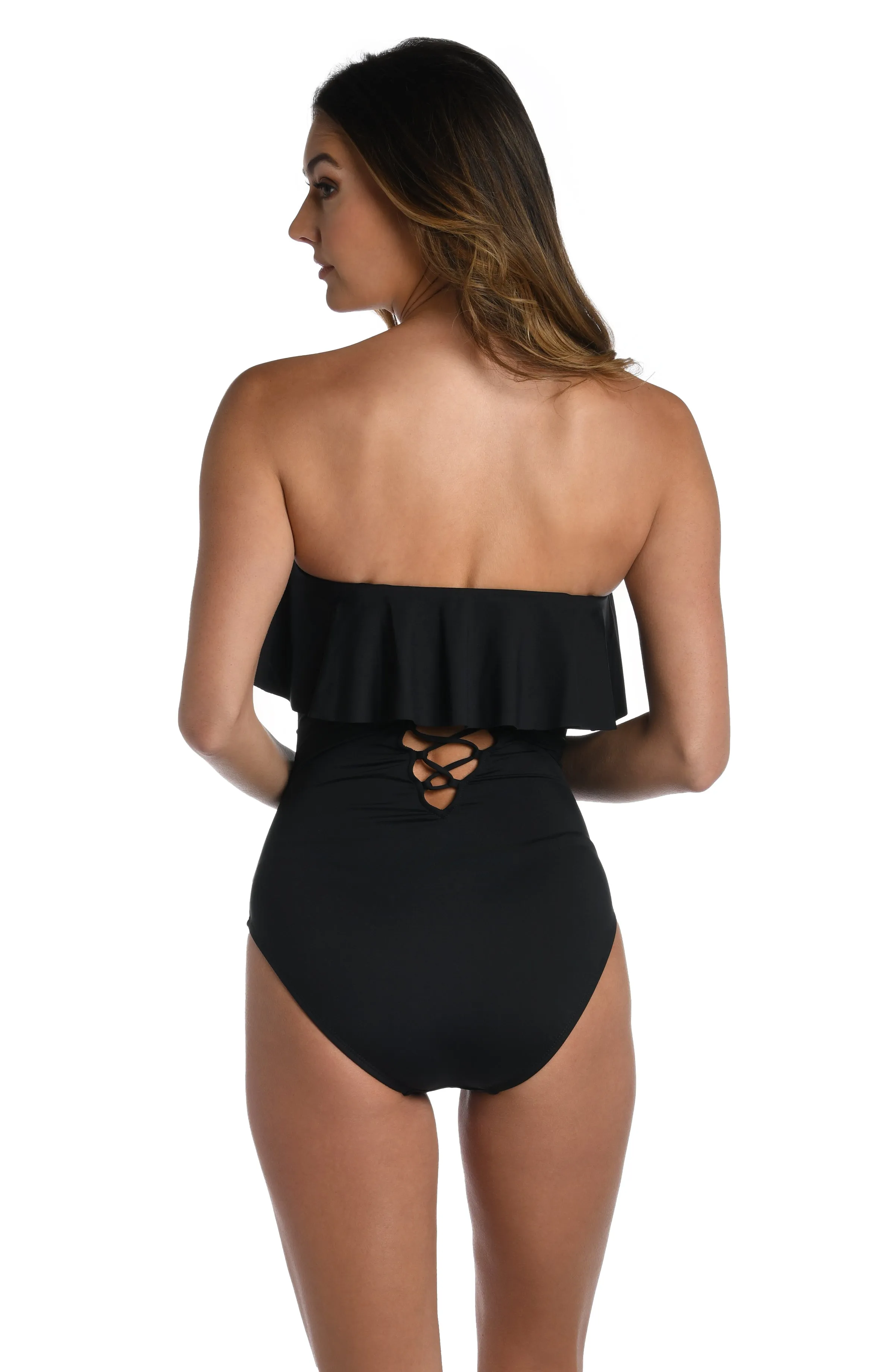 Island Goddess Ruffled Bandeau One Piece - Black