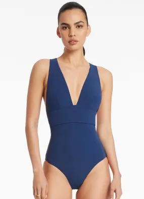 Jetset Plunge Tie Back One Piece - Pacific Blue