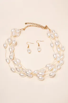 Kylie Layered Oval Baroque Pearl Necklace & Earring Set