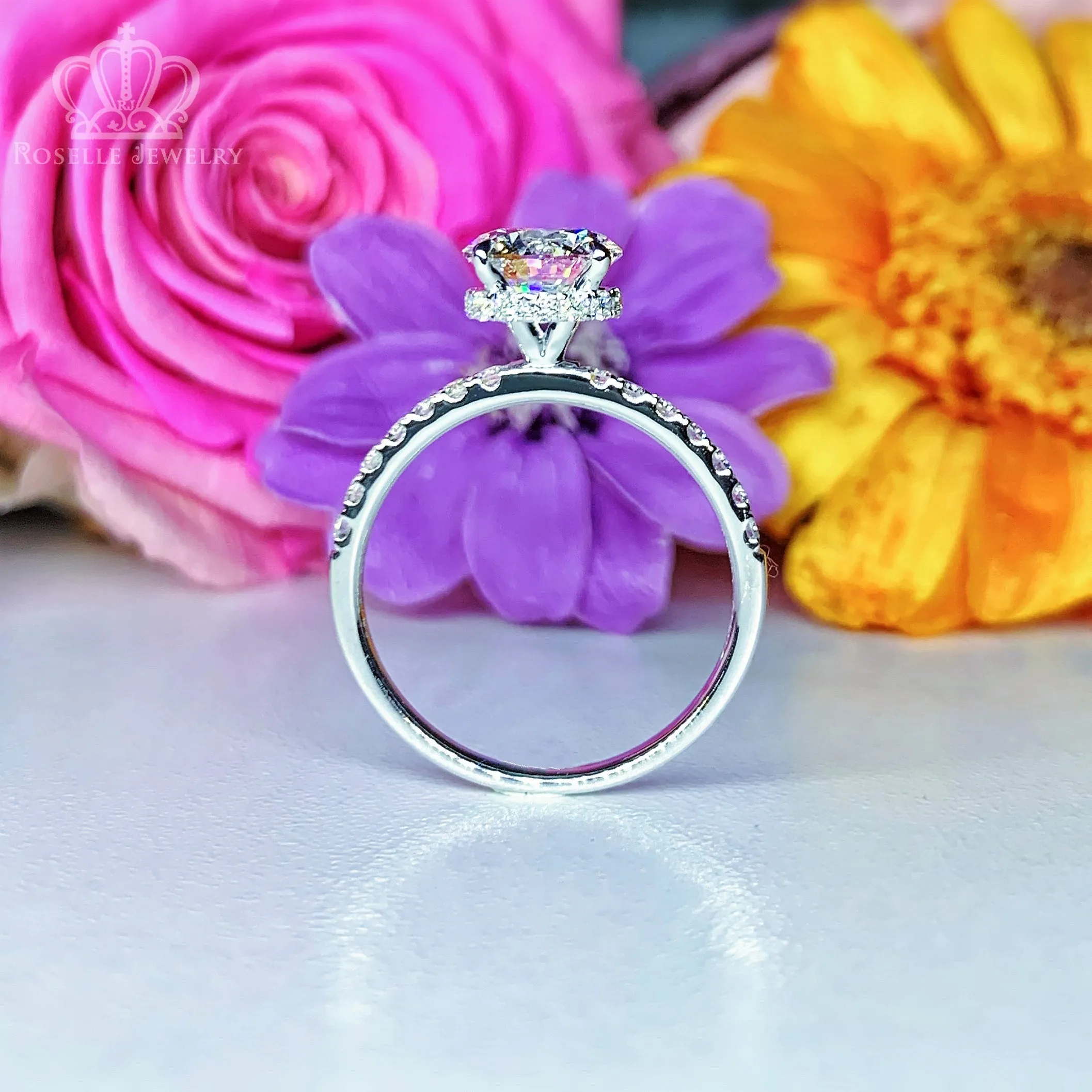 Lab Grown Side Stone Hidden Halo Diamond Engagement Ring - LGR010