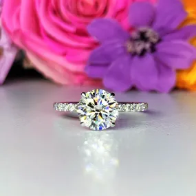 Lab Grown Side Stone Hidden Halo Diamond Engagement Ring - LGR010