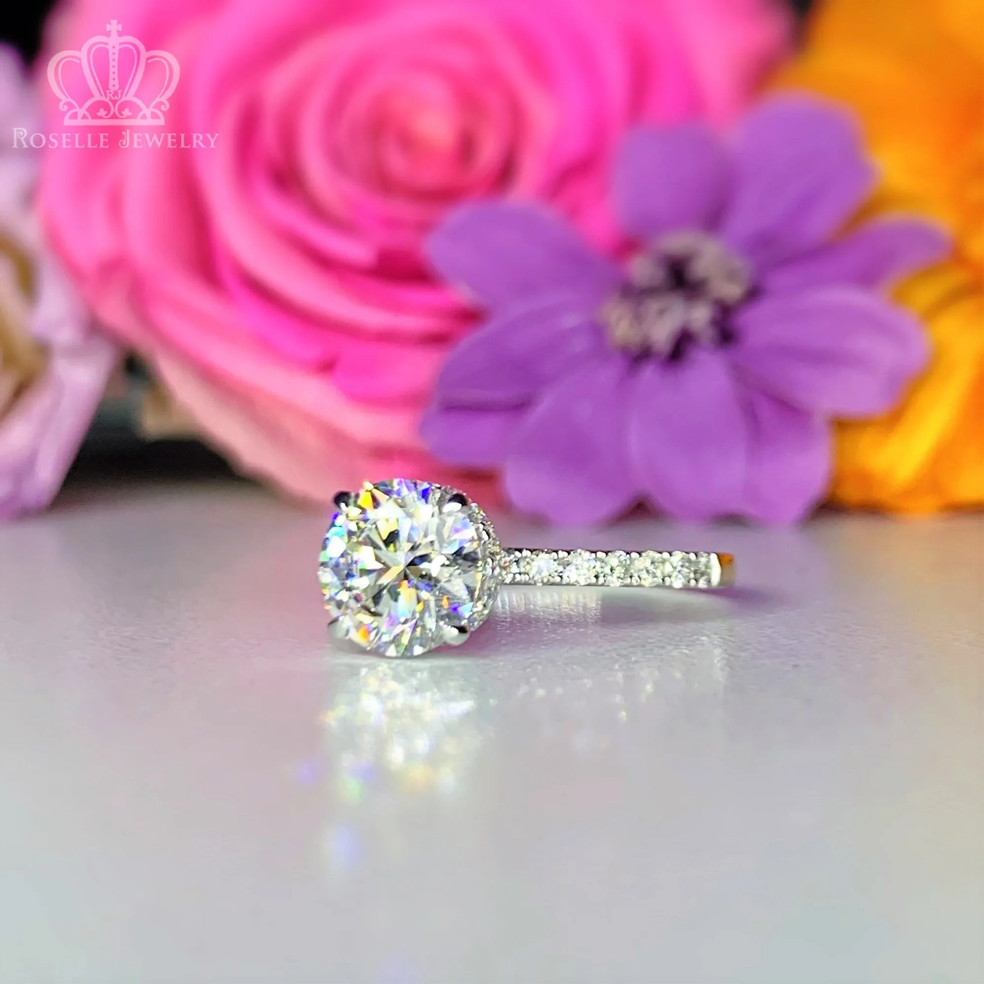 Lab Grown Side Stone Hidden Halo Diamond Engagement Ring - LGR010