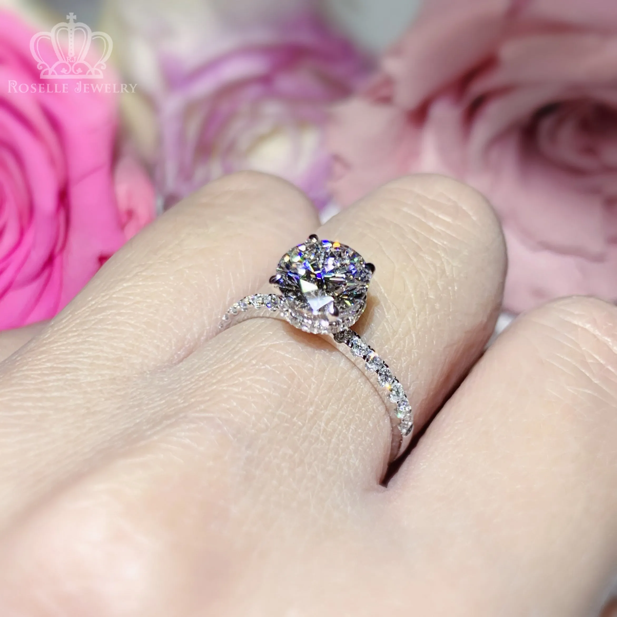 Lab Grown Side Stone Hidden Halo Diamond Engagement Ring - LGR010