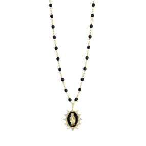 Madone Supreme Black diamond necklace, Yellow Gold, 19.7"