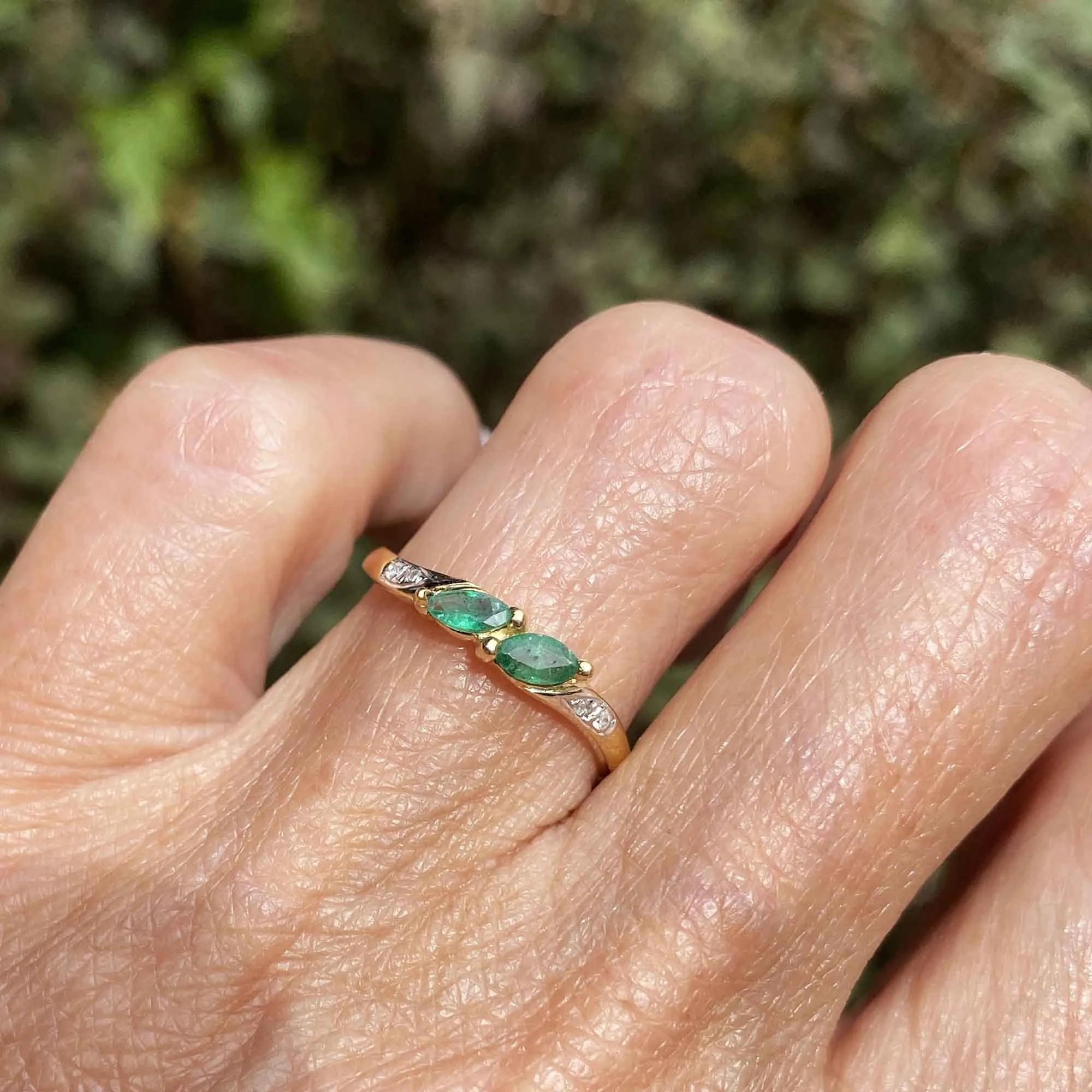 Marquis Natural Emerald Diamond 14K Gold Ring