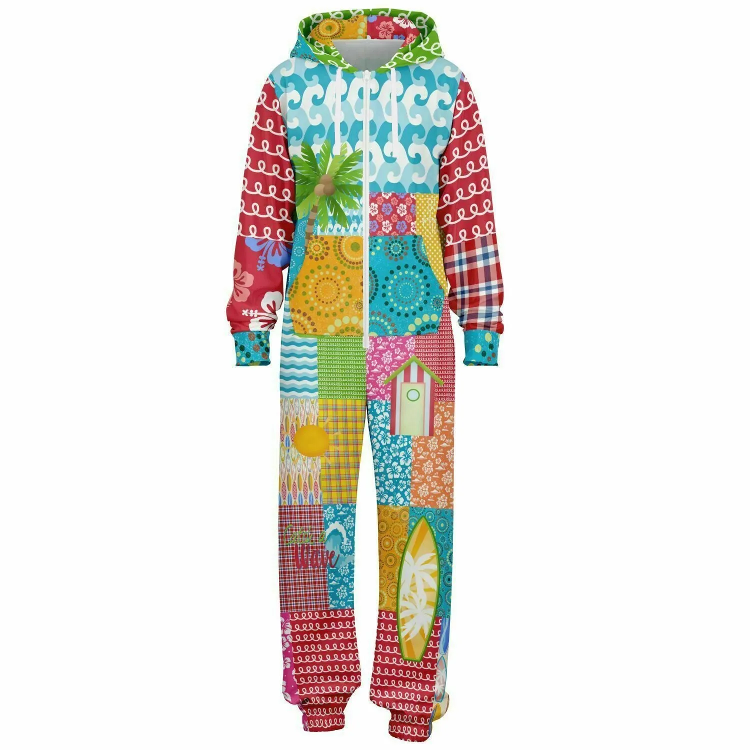 Maui Waui Hawaiian Surfside Patchwork Unisex Fleece Romper