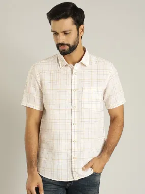 Men Checked Half Sleeve Linen Blend Shirt