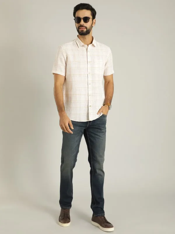 Men Checked Half Sleeve Linen Blend Shirt