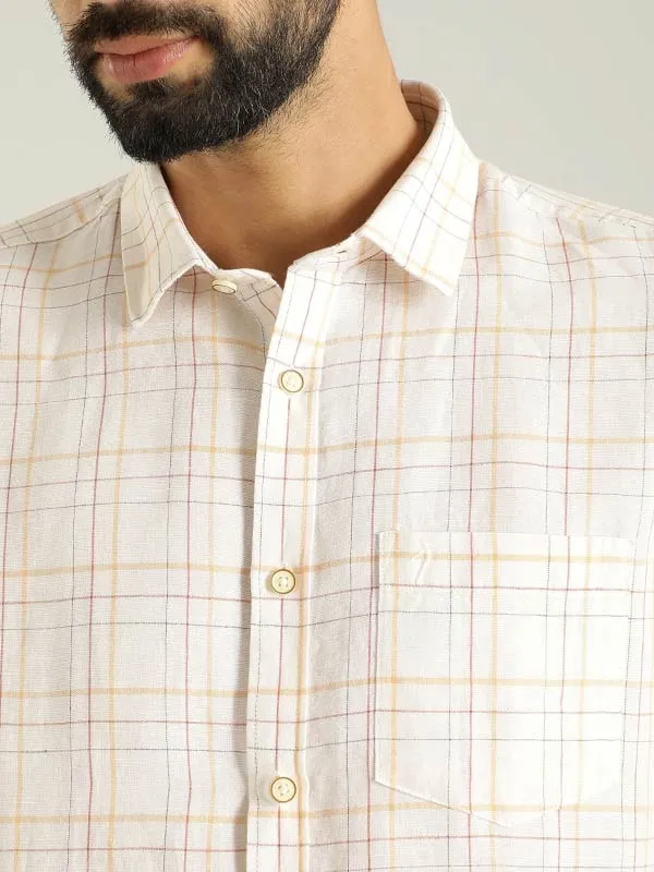 Men Checked Half Sleeve Linen Blend Shirt