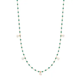 Mini Gigi Emerald necklace, Rose Gold 5 diamond, 21.7"