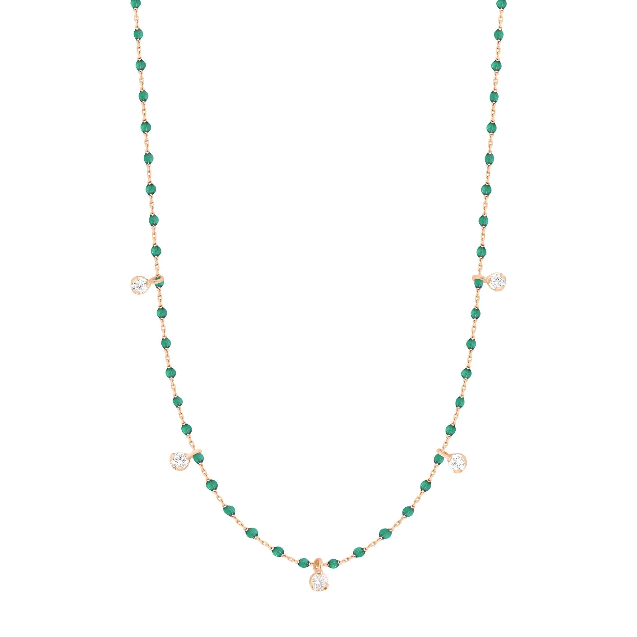 Mini Gigi Emerald necklace, Rose Gold 5 diamond, 21.7"