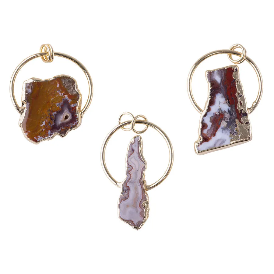 Moroccan Agate Medium Freeform Pendant Gold - Pendant