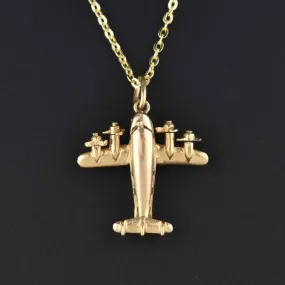 Moveable 14K Gold Airplane Charm Pendant Necklace