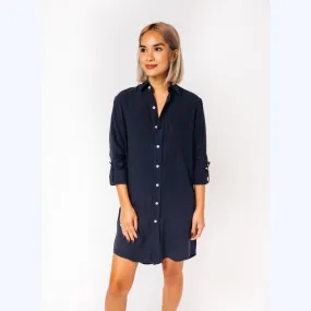 Navy Linen Shirt Dress