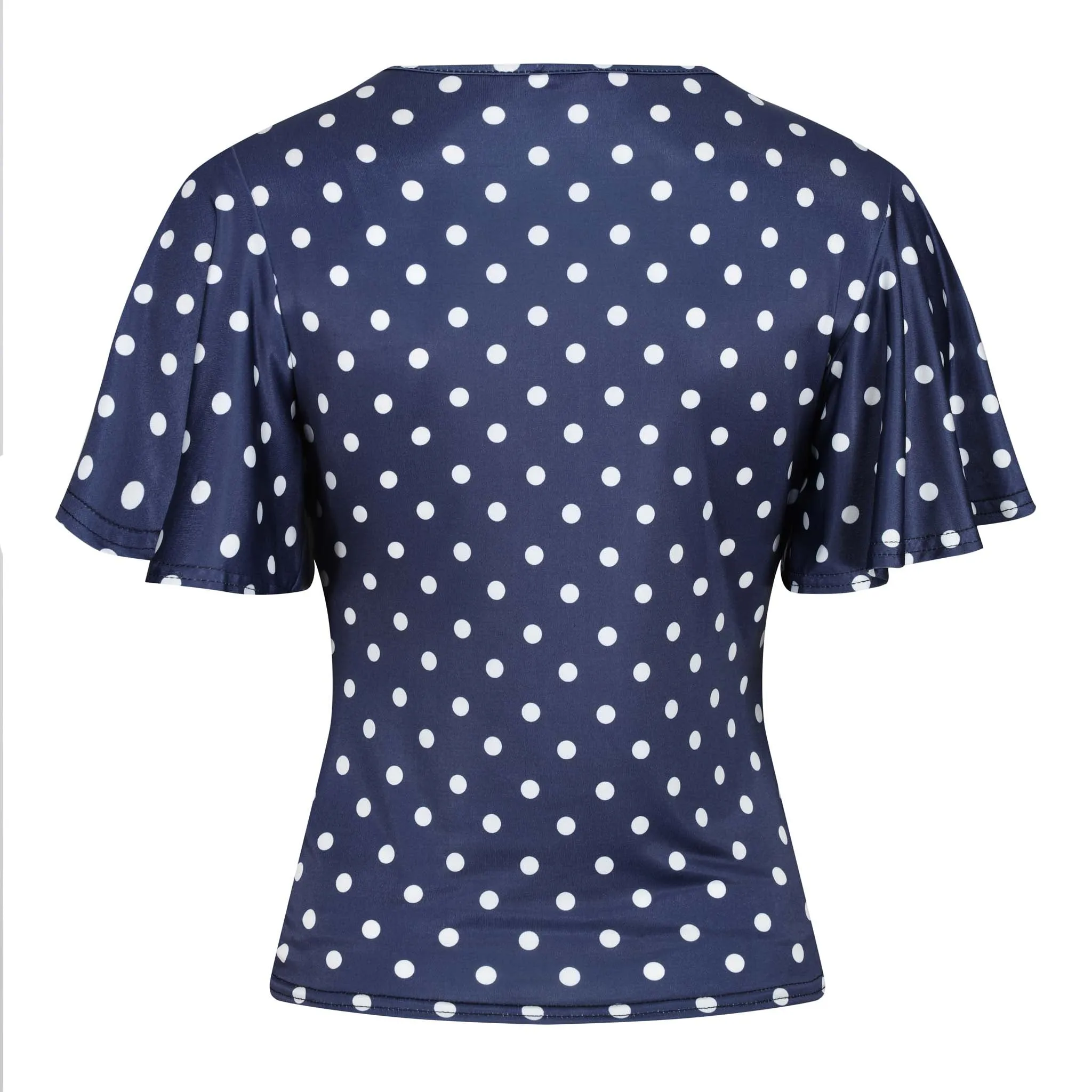 Navy White Polka Dot Waterfall Sleeve Top