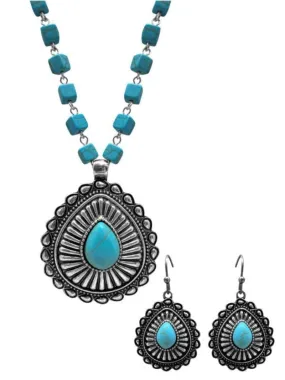 Necklace & Earrings Set Western Concho Pendant Cube