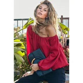 Off Shoulder Long Bubble Sleeve Solid Top