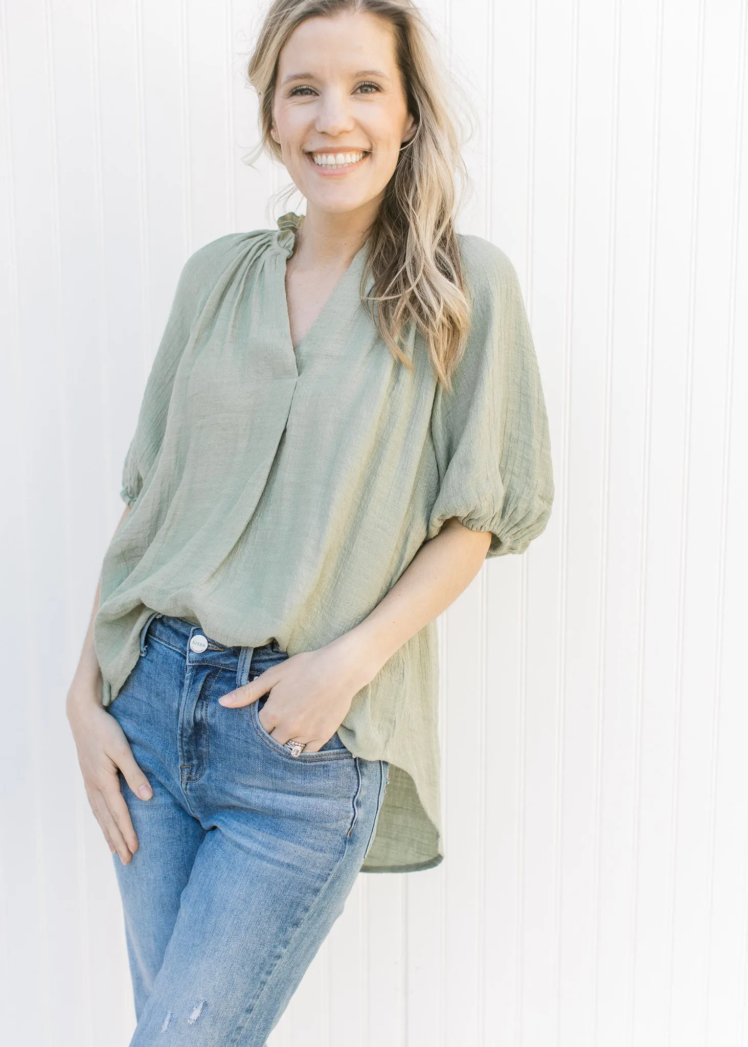 Olive Ruffle Top