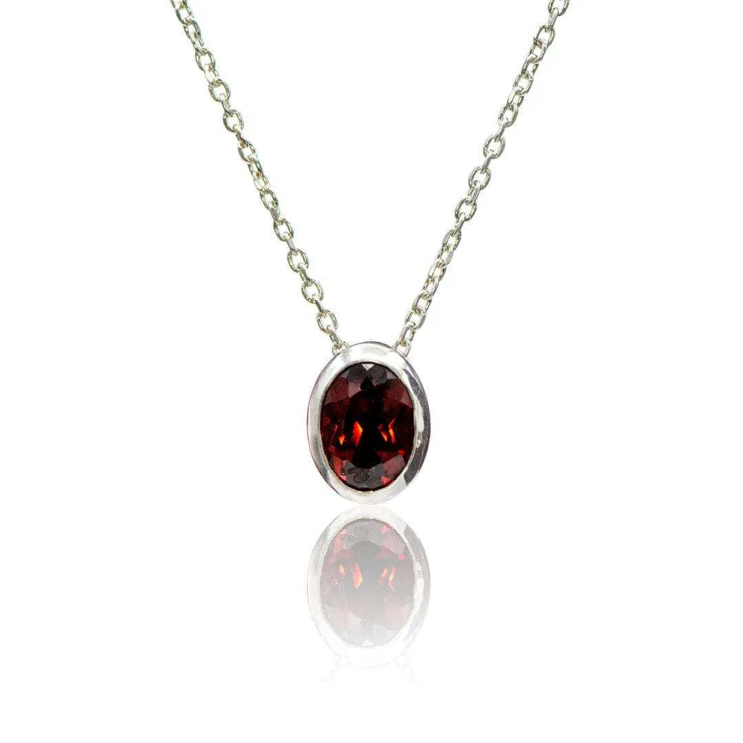 Oval Garnet Sterling Silver Slide Pendant Necklace