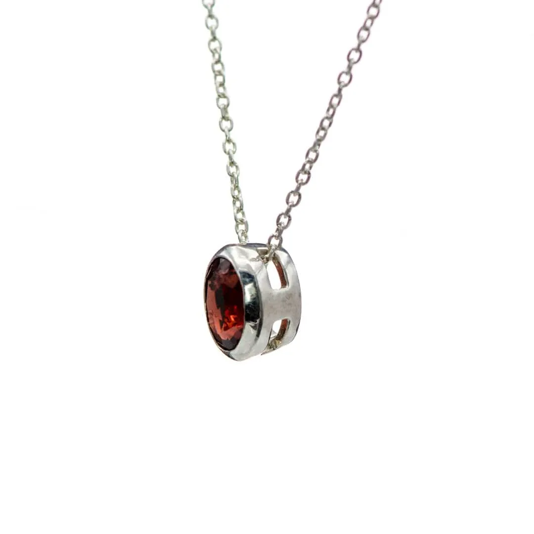 Oval Garnet Sterling Silver Slide Pendant Necklace