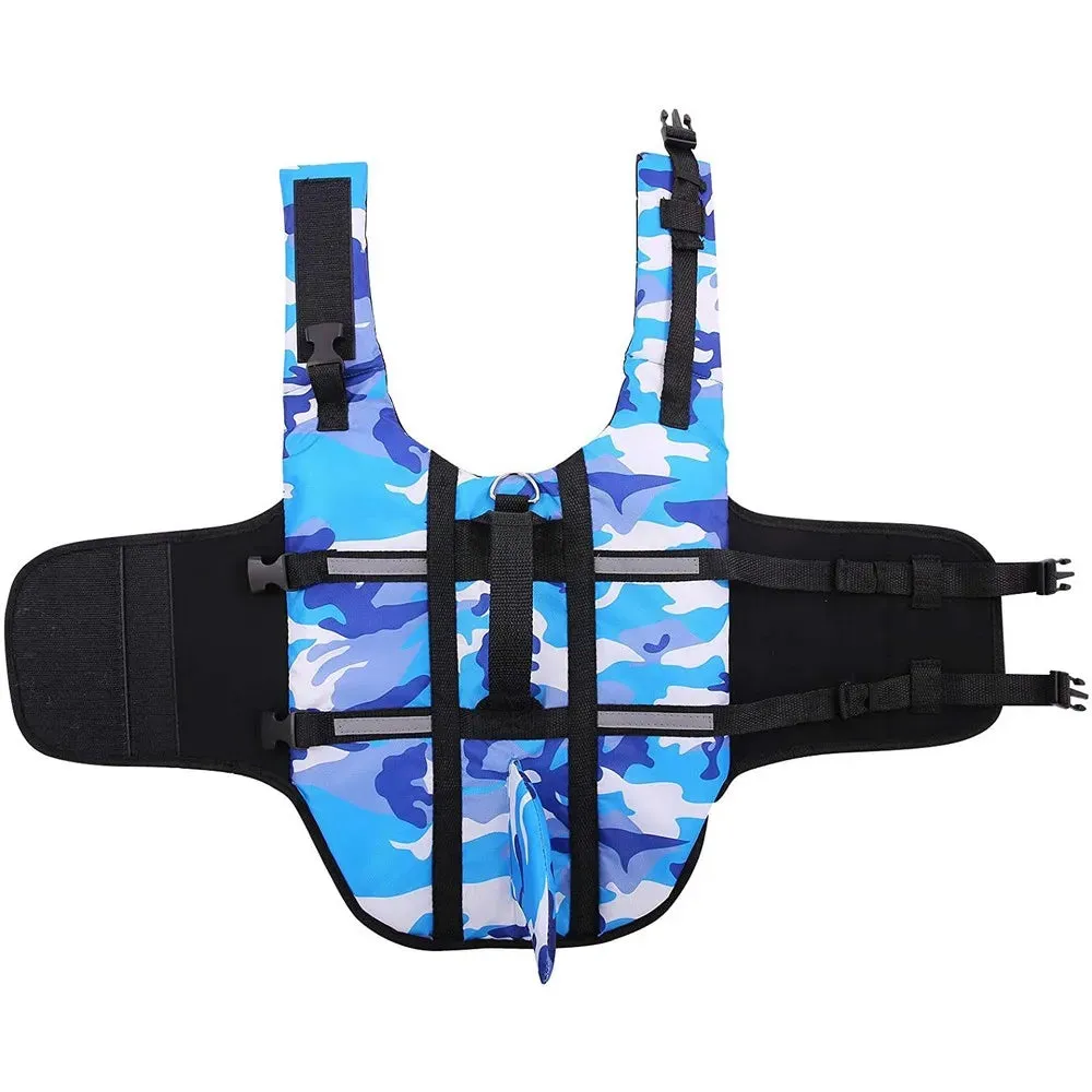 Pet Dog Life Jacket Vest Clothes Life Vest Collar Harness Pet Dog Swimming Summer Swimwear Clothes Camouflage Shark Blue Fuchsia