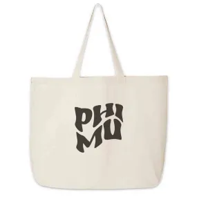 Phi Mu Large Canvas Sorority Tote Bag with Simple Mod Design