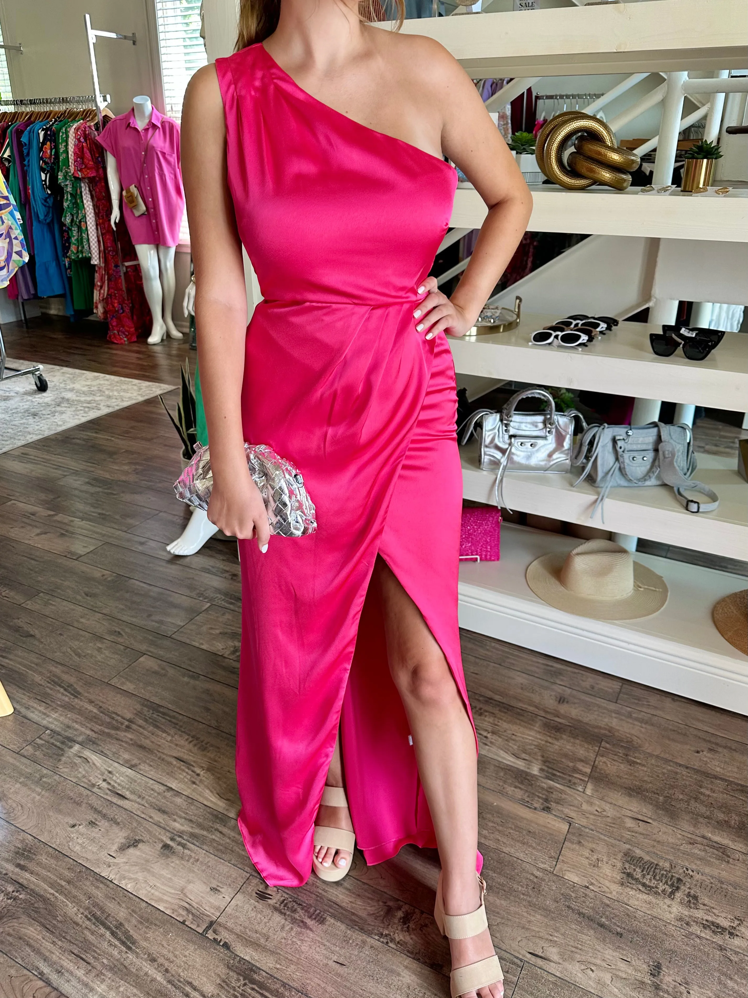 Pink One Shoulder Gown