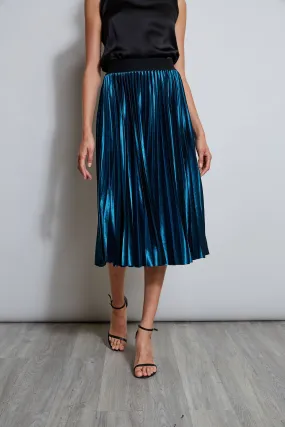 Pleated Velvet Midi Skirt