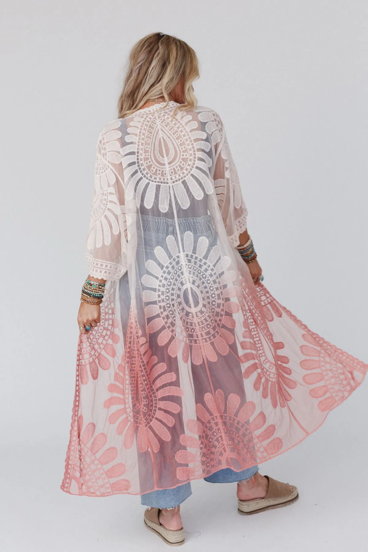 Poolside Ombre Lace Kimono - Rose