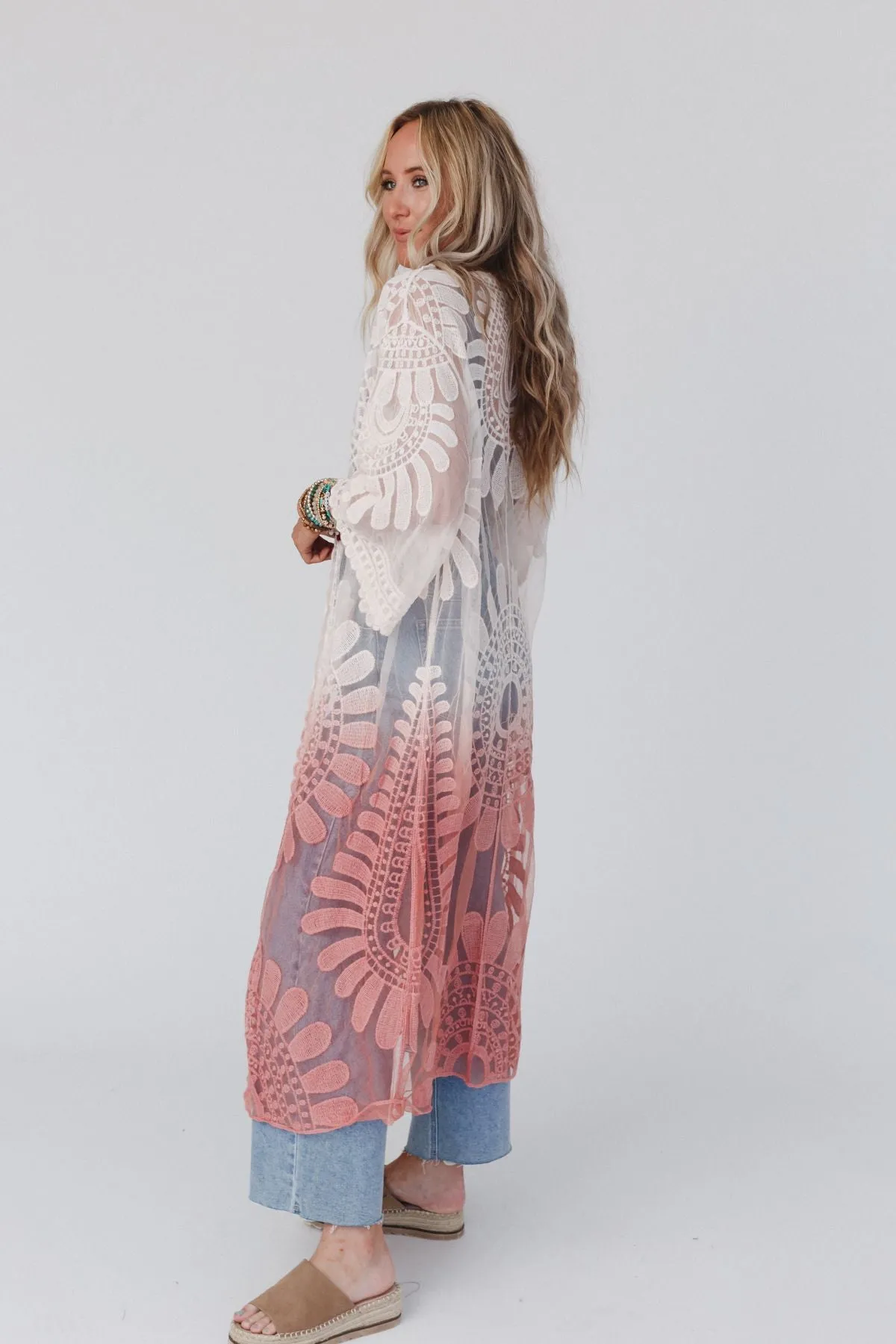 Poolside Ombre Lace Kimono - Rose