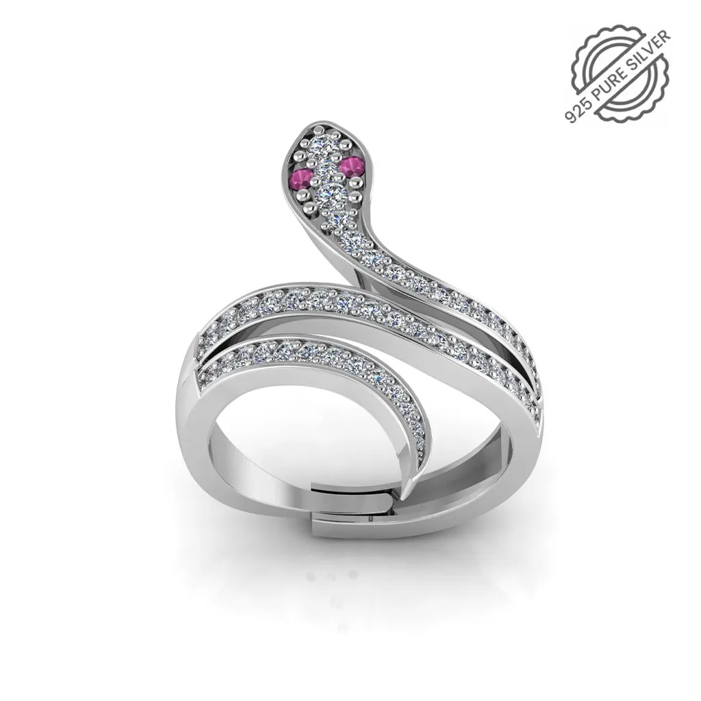 Pure 925 Silver Moon eye Snake Wrap Ring for Ladies